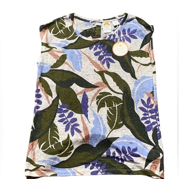 C&C CALIFORNIA 100% LINEN TOP BLOUSE TROPICAL FLORAL PRINT BUTTON UP THE BACK SM - Picture 4 of 8